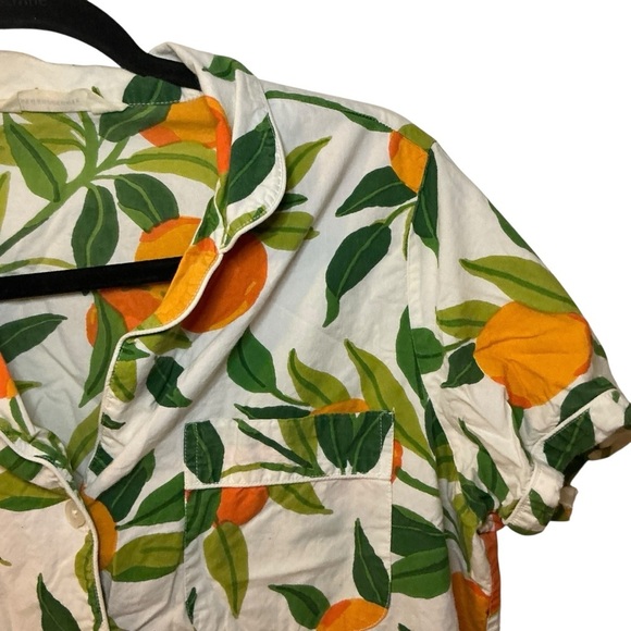 Anthropologie Print Press Orange and Green Leaf Print Pajama Top - Picture 3 of 4